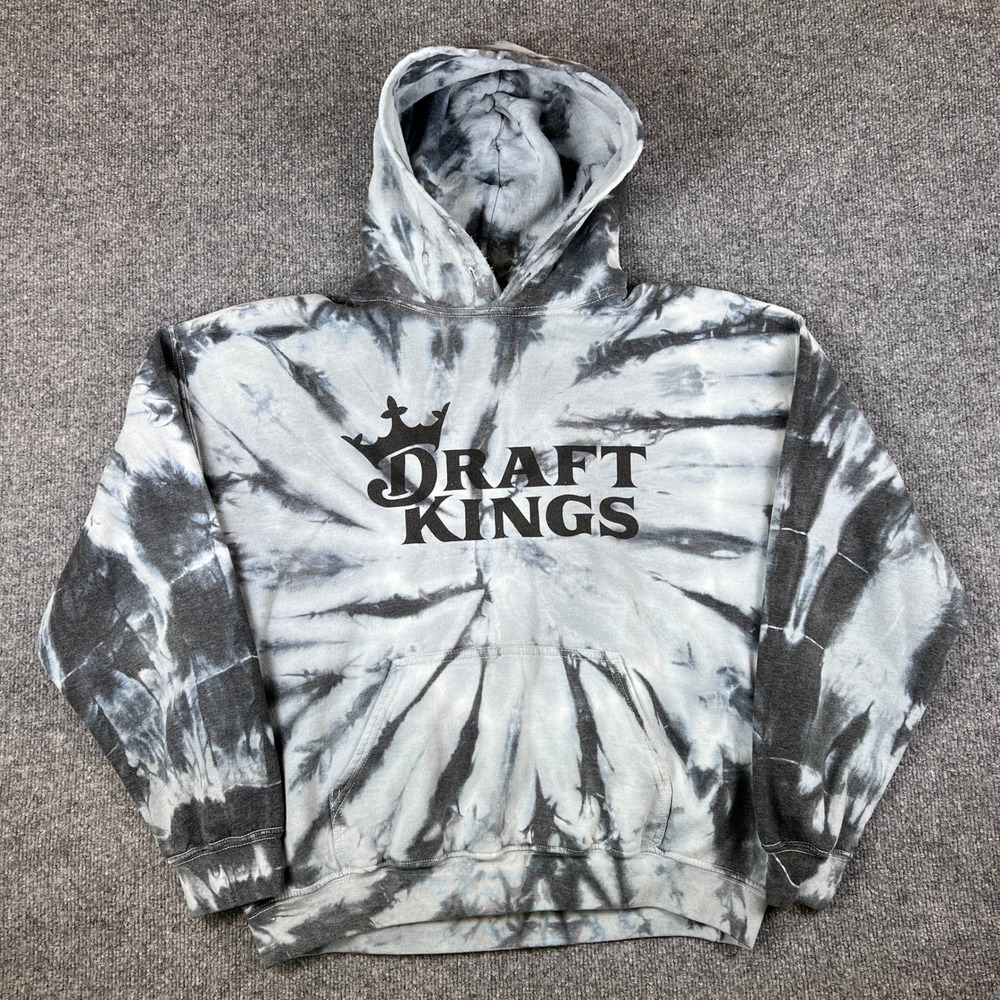 Draft Kings Hoodie Mens L Gray Tie Dye Pullover Sport Gambling Sweatshirt